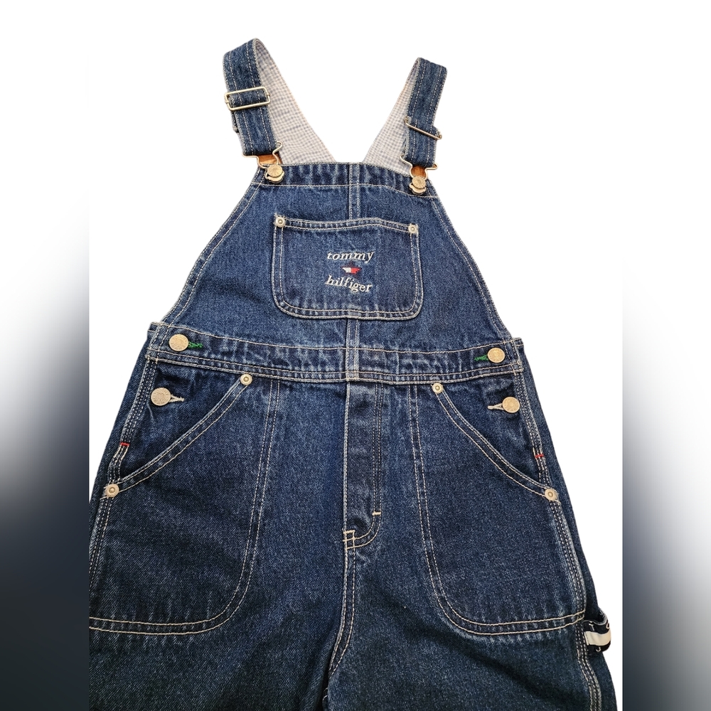 Tommy Hilfiger Denim Overalls Kids Wide Leg Pockets Flag Spell Out VTG Y2K Small - Picture 3 of 8